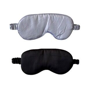 Set Of 2 Sleep Masks Light Purple & Black Sleeping Silk Night Eyes